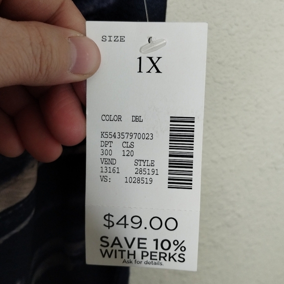 Catherines Blue Tan Striped Embellished Tee Plus Size 1X - Picture 7 of 7